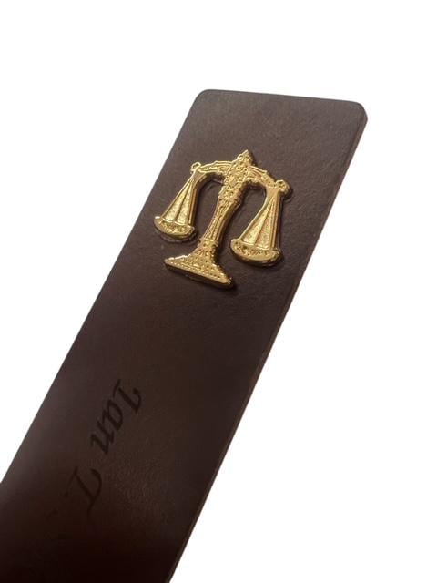 Law Personalised Real Leather Bookmark with 24k Gold Clad Royal Legal Engraved Book Mark Handcrafted Lawyer Judge Solicitor Graduate Gifts