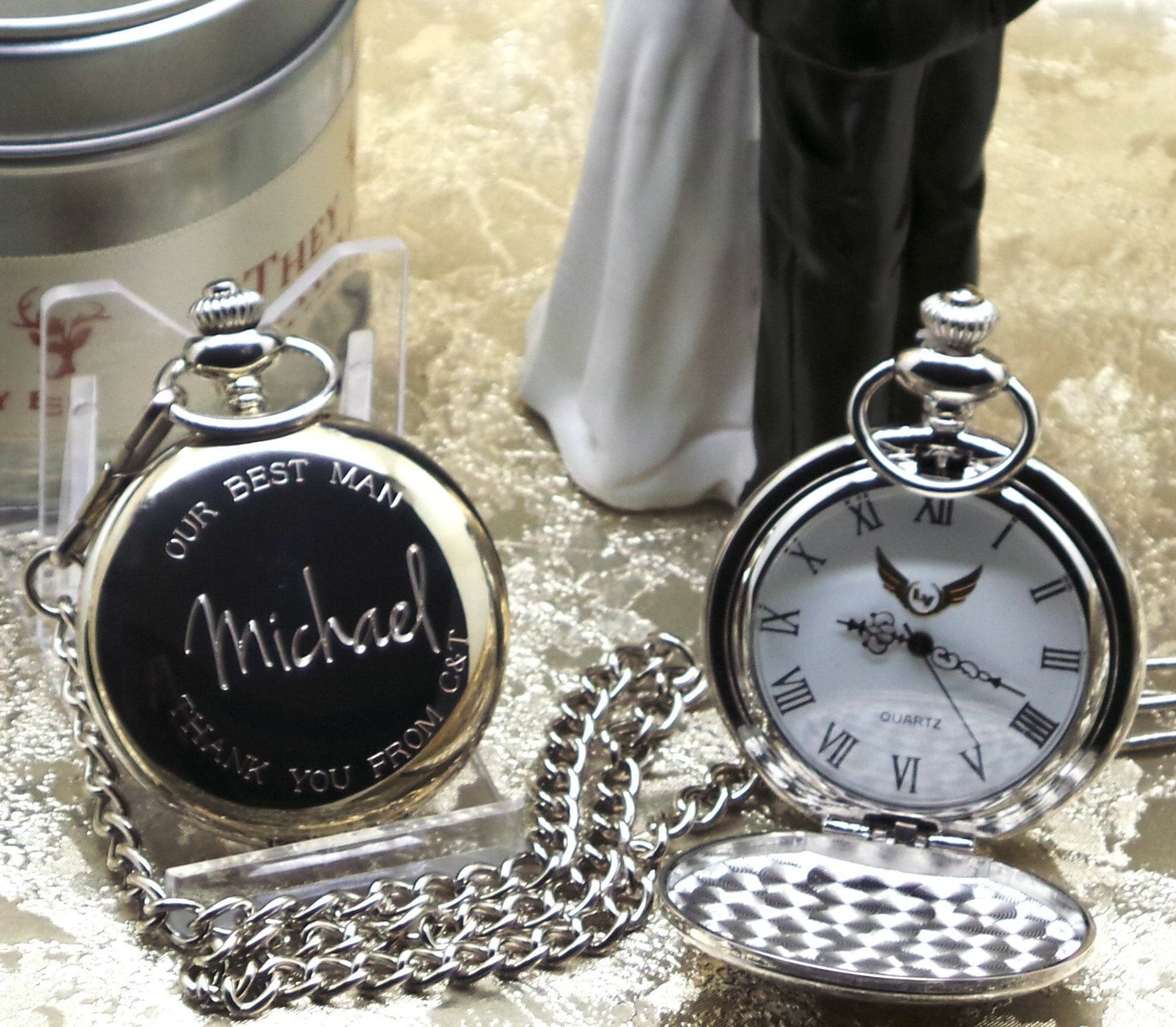 Personalized Silver Pocket Watch With Engraved Monogram