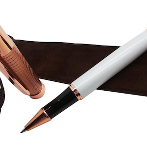 Luxury Pen 18k Rose Gold clad Executive Rollerball Name Initials Monogram Custom Engraved with Gift Pouch Any Name or Company Laser Engraved