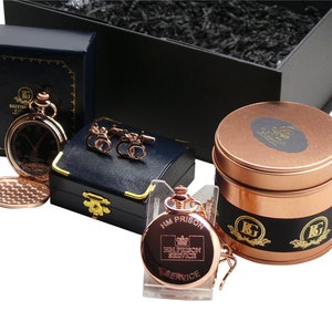 HM Prison HMP Personalised Service Gift Hamper Rose Gold Pocket Watch Handcuffs Cufflinks Luxury Engraved Gifts Set for Jail Warden Officer