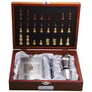 Personalised Royal Marines Hip Flask Pen Shot Glasses Chess Set Engraved Wooden Travel Gift Case Steel Gold Luxury Gifts Military Engraved