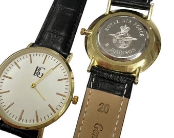 Orologio da polso personalizzato RAF con incisione in vera pelle, di lusso per uomo, Royal Air Force, con messaggio segreto personalizzato, regalo militare