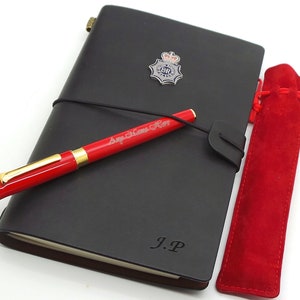 Diario in pelle della polizia, diario personalizzato UK Force e penna a sfera incisa, set regalo di lusso, regali per agenti speciali della polizia metropolitana PCSO