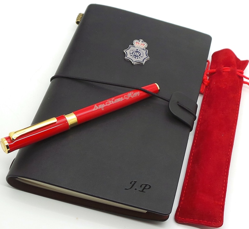 Police Leather Journal UK Force Personalised Notebook Diary and Engraved Rollerball Pen Luxury Gift Set Gifts for Officer Special Met PCSO image 1