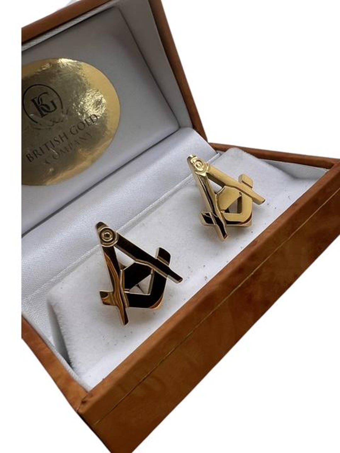 Ensemble Boutons De Manchette Et Cravate Maçonnique Carré & Boussole - Plaqué Argent Coffret Cadeau