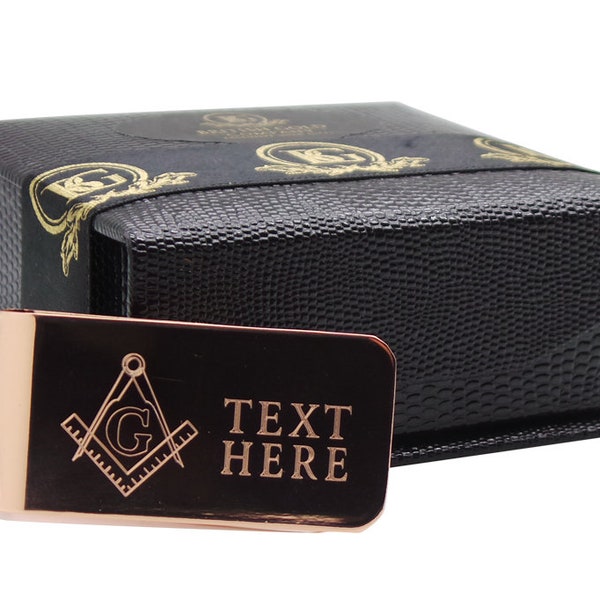 Freemasons Money Clip Cash Card Holder 18k Rose Gold Clad Luxury gift Case Engraving Engraved Monogrammed Custom Name Personalised Masonic