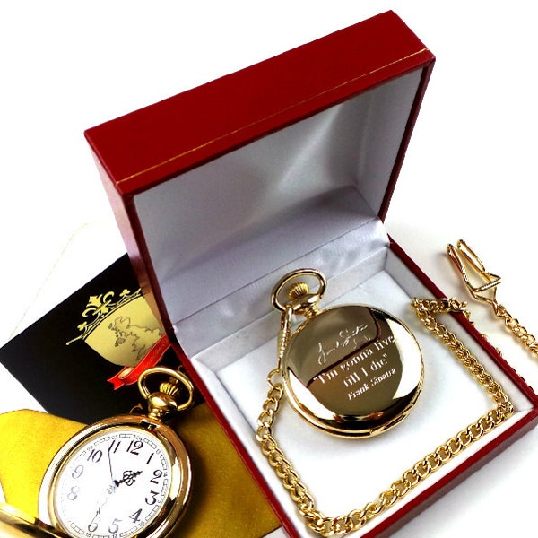 24k clad Frank Sinatra Gold Plated Pocket Watch in Luxury Gift box Case with Certificate Engraved Quote Autographed Signed Movie Memorabilia