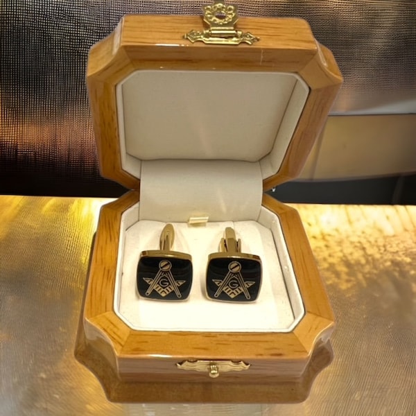 Masonic Cufflinks Luxury Set 24k Gold Clad Luxury Wooden Gift Case Freemason Cuff Links Freemasonry Brotherhood Any Lodge Freemasons Gifts