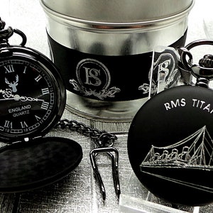 RMS TITANIC Personalised Pocket Watch and Chain Engraved Luxury Custom Engraving Ship Naval Cruise Cruiser Boarding Memorabilia Collectables