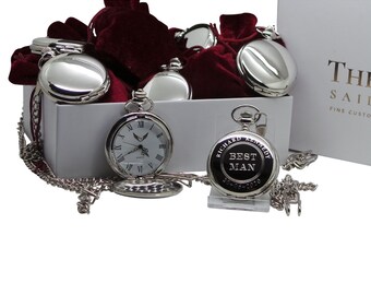 x5 Wedding Pocket Watches  Wedding Personalised Best Man Groomsman Groom Groomsmen Father of the Bride Luxury Silver with Chain  Five Sets