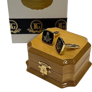 Masonic Cufflinks Luxury Set 24k Gold Clad Luxury Wooden Gift Case Freemason Cuff Links Freemasonry Brotherhood Any Lodge Freemasons Gifts