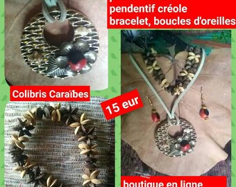 Adorno natural, colgante criollo, pulsera, pendientes