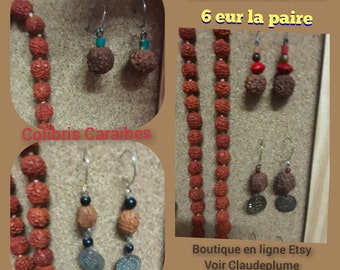 Boucles d'oreilles perles graines Larmes de shiva