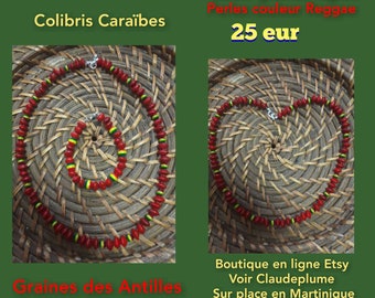 Collier graines L'Église perles couleur Reggae+ cadeau 1 bracelet assorti