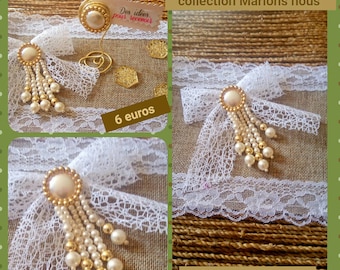 6 noeuds ruban blanc & cabochons perles