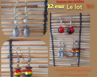 Assortiment de 3 paires de boucles d'oreilles Graines des Antilles au choix