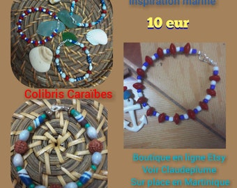 Bracelet perles graines des Antilles  Inspiration marine