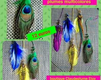 5 pendants beads multicolored feathers