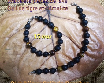 Bracelets perles de lave oeil de tigre