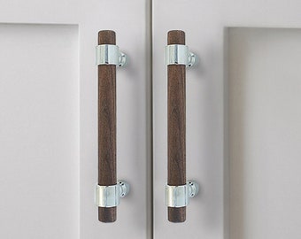 3.0" 3.78'' 5'' 6.3" 7.55'  8.8" Walnut Wood Drawer Pulls Silver Chrome Cupboard Handles Cabinet Pulls Kitchen Handle Dresser Handles Knobs