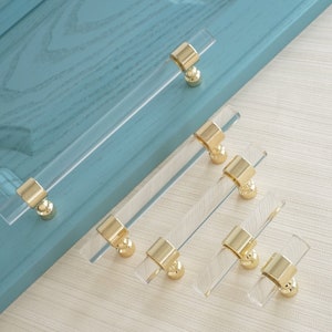 Customizable  Acrylic Drawer Pulls Handles Gold Clear Dresser Pulls Knob Kitchen Cabinet Door Handles Pull Knobs Closet Handles