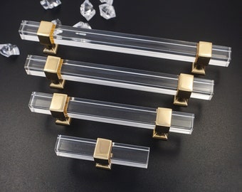 Quadrat klar Acryl Küche Knäufe Schrank Griffe Knobs Gold Dresser Knobs Knob Schublade Pulls Schrankgriffe Pull Schrank Griffe