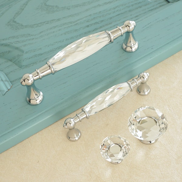 3.78" 5" Crystal handles Knob Drawer Pull Knob Glass Dresser Handles Pulls Chrome Silver Cupboard Handles Cabinet Handle Pull Modern Closet