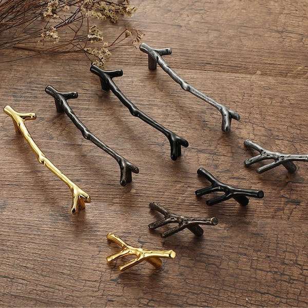 3.75 '' 5 '' Branches Boutons d’armoire Or Tiroir Tirer Poignées Boutons Commode Boutons Tirettes Antique Bronze Argent Noir Brindilles Armoire Quincaillerie