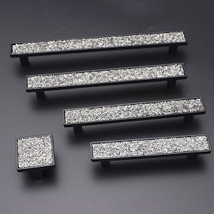 3.75'' 5'' 6.3'' 7.55'' Rhinestone Black Drawer Pull Handle Knob Cabinet Pulls Kitchen Door Handles Knob Diamond Dresser Knob 96 128 160 192