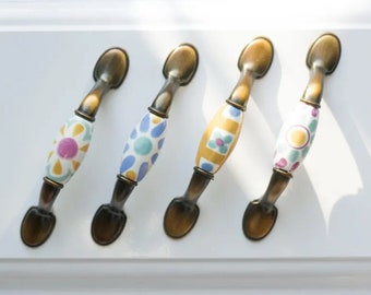 3 "3.78" Maniglie per pomelli in ceramica con fiori colorati Maniglie per cassetti estraibili Maniglie per armadi da cucina Maniglie per porte da cucina