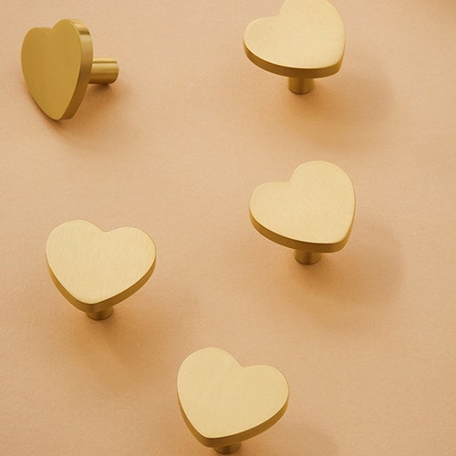 Solid Brass Heart Knobs Pulls Gold Wardrobe Knobs Drawer Knobs Etsy