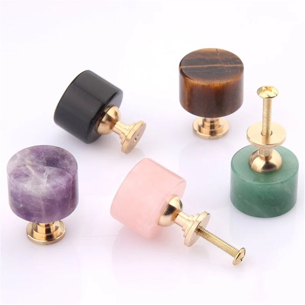 Light Pink Stone Kitchen Pull  Knob  Purple Green Brown Dresser Knobs  Nature Stone  Drawer Pulls Knob Closet Handle Brass Luxury Decor