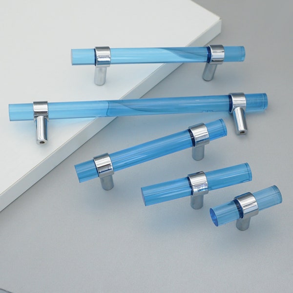 Customsize Blue Acrylic Drawer Pull and Knob Cabinet Handles Silver Chrome Dresser Pulls  Kitchen Handles Cabinet Pull Knobs Closet Handles