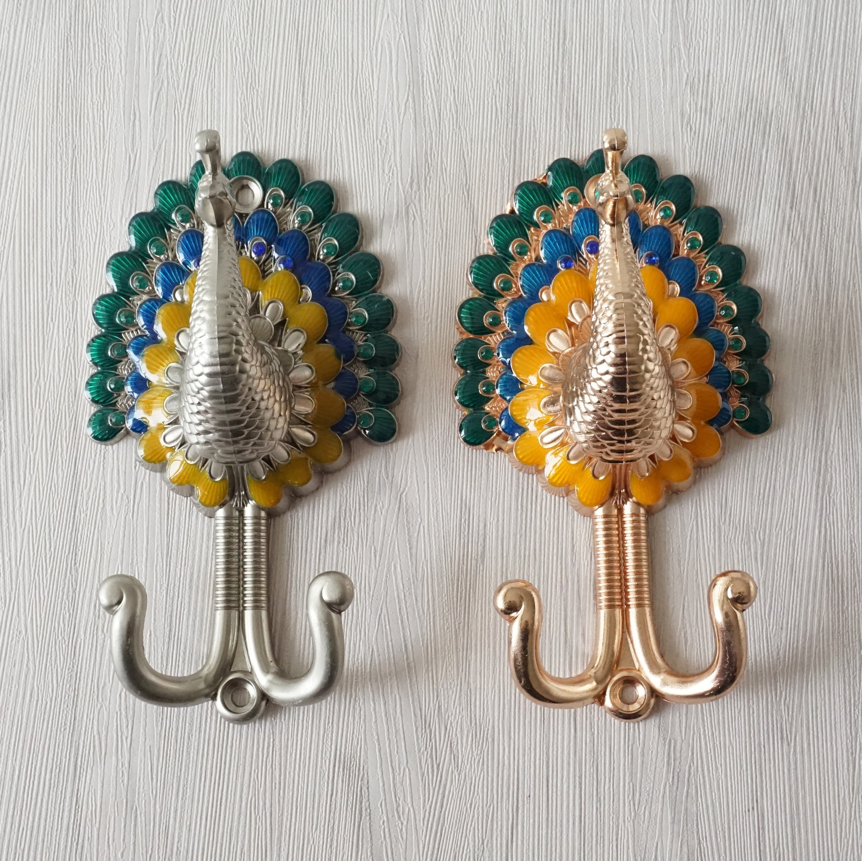 Unique Peacock Clothes Hooks Colorful Coat Wall Hooks Gold Etsy UK