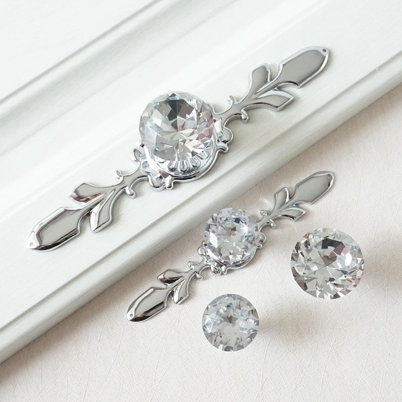 Drawer Knobs Handles Glass Dresser Knob Crystal Silver Etsy