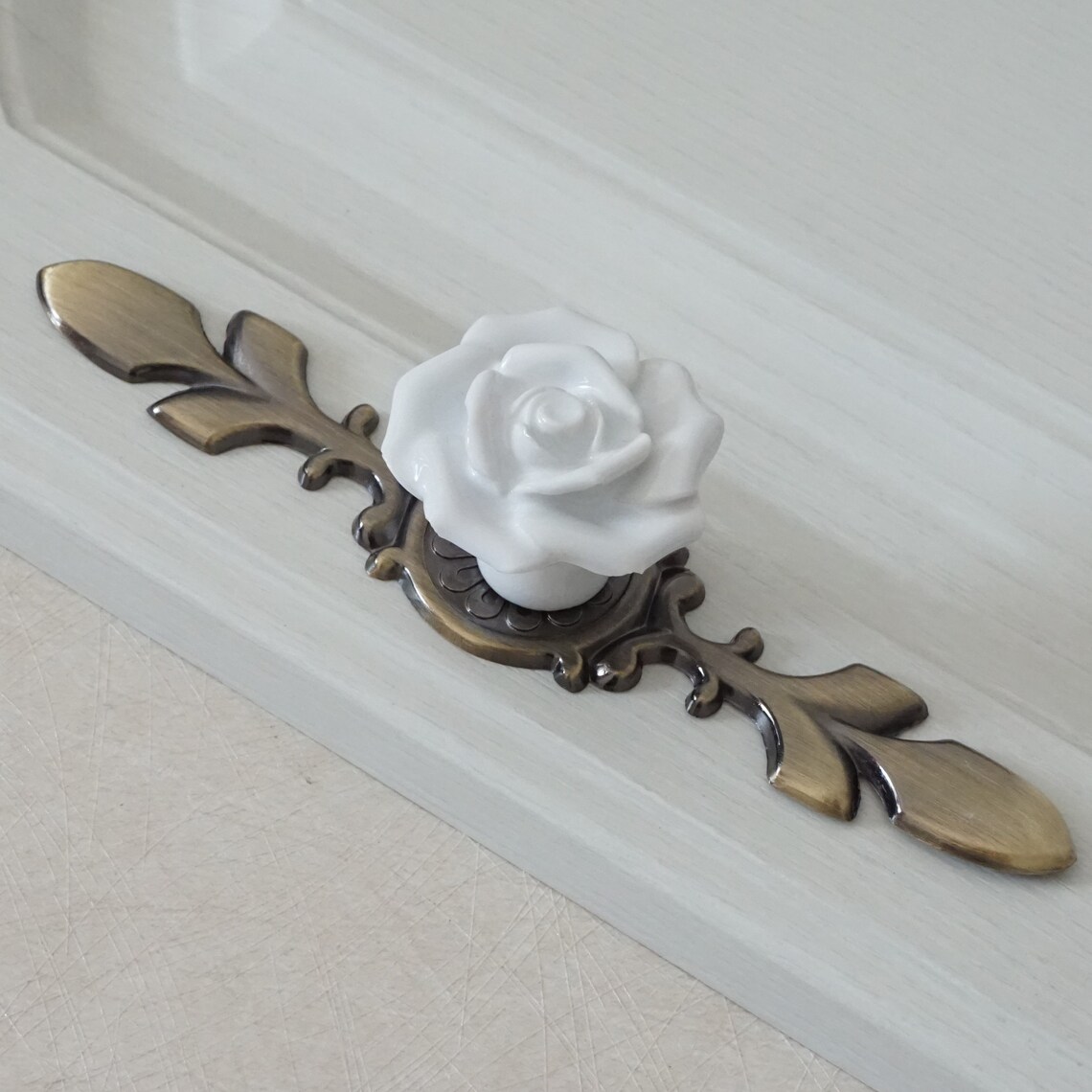 Rose Flower Pulls Handles Ceramic Knob Handle Back Plate Door Etsy