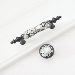 3" Antique Black Flower Ceramic Knob Handles Dresser Pull Drawer Pulls Handles Kitchen Cabinet Pulls Handles Door Handles 76mm