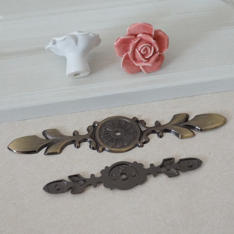 Rose Flower Pulls Handles Ceramic Knob Handle Back Plate Door Etsy