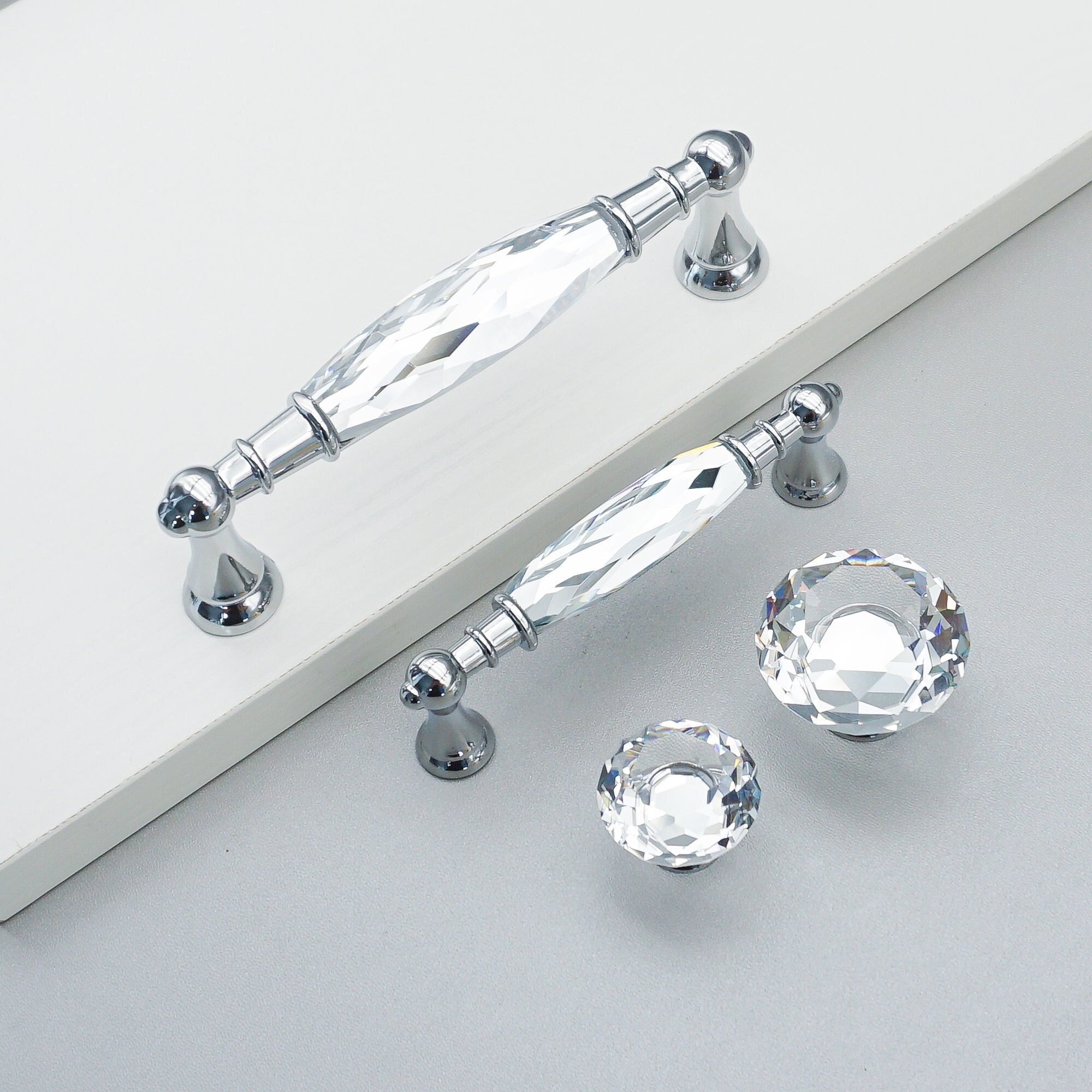 3.755 Luxury Crystal Handles Drawer Handles Dresser Pulls Handles Chrome  Clear Silver / Glass Kitchen Cabinet Pulls Handle Decor 96 128mm -   Canada