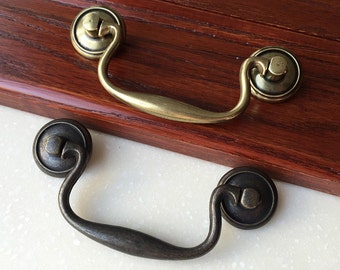 3.8" Vintage Bail Shabby Chic Drawer Pulls Handles / Antique Bronze Drop Rose Dawer Pull Cabinet Handle Furniture Door Hardware 106mm