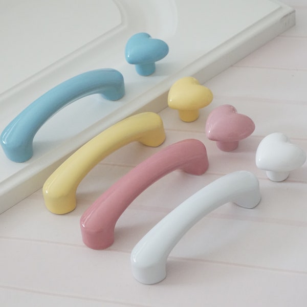 3'' Cute Dresser Pulls Knob Drawer Pulls Handles Knobs Ceramic Heart Kitchen Cabinet Pulls Door Handles Knobs Blue Pink Yellow White 76mm