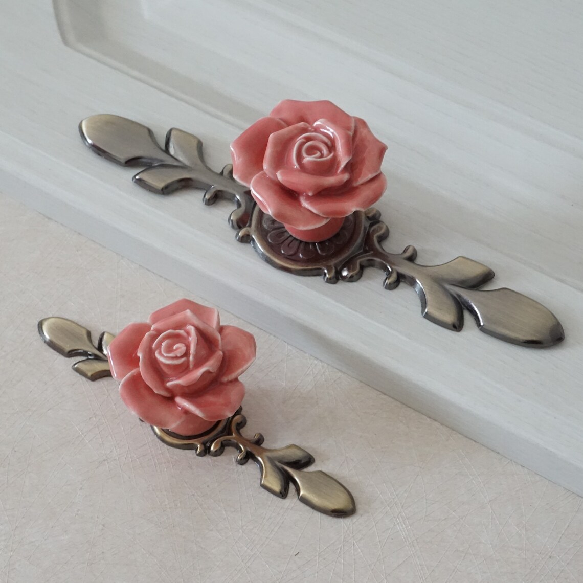 Rose Flower Pulls Handles Ceramic Knob Handle Back Plate Door Etsy