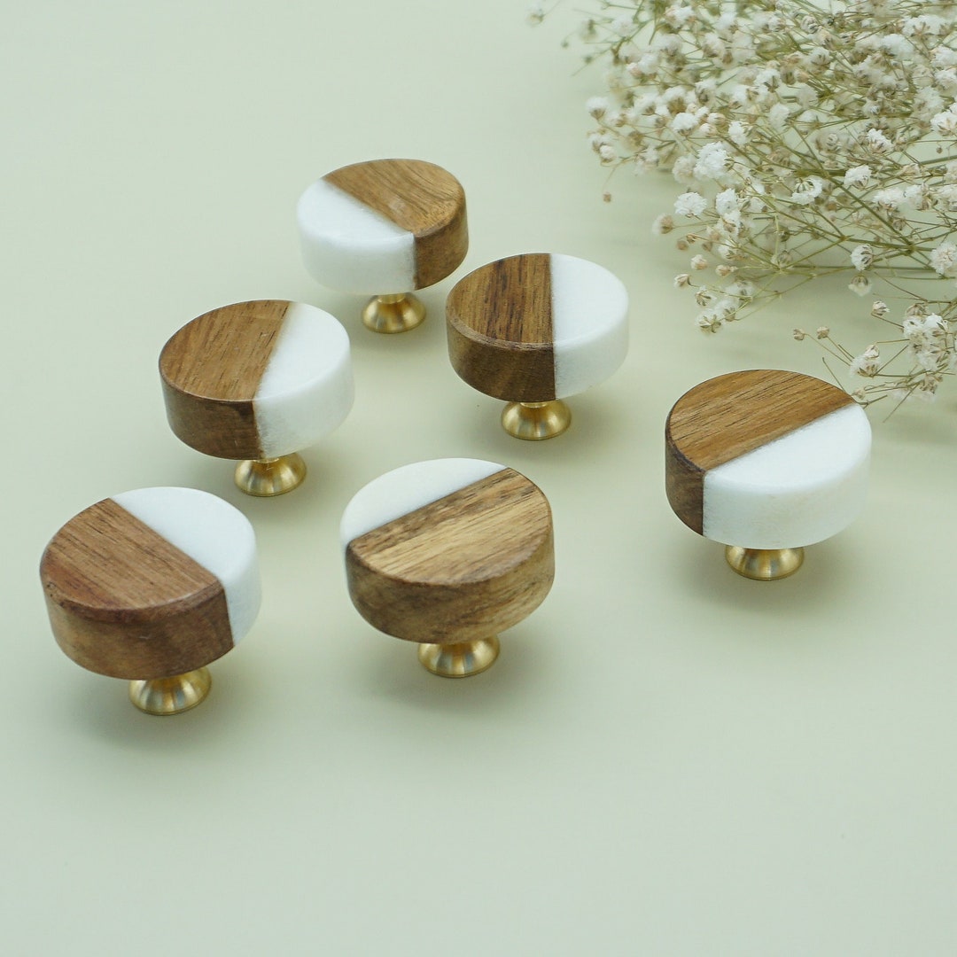 Unique Wood Marble Knobs Pulls Dresser Knobs Drawer Etsy
