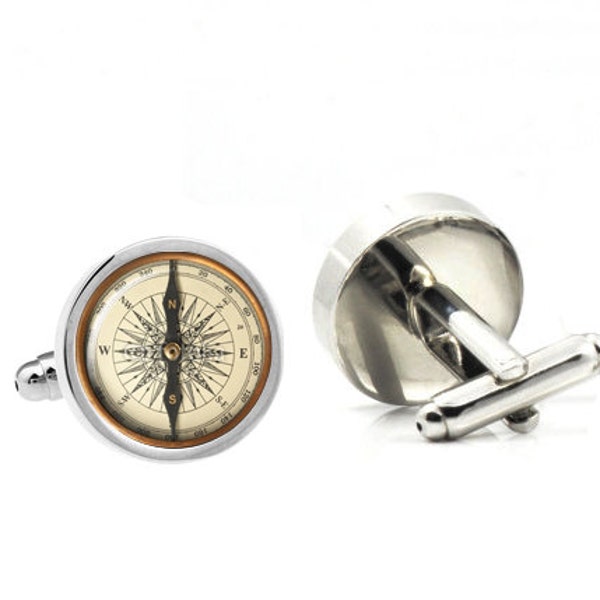 Vintage Compass cufflinks Handmade cufflinks Father of the bride Groom Groomsmen Best Man - Compass,Sailing Cufflinks /with Cufflink Box