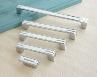 1.25" 3.78" 5" 6.3" 8.8" 12.5" Drawer Handle Pulls Chrome Black White Kitchen Cabinet Handles Wardrobe Handles Dresser knobs Modern Style