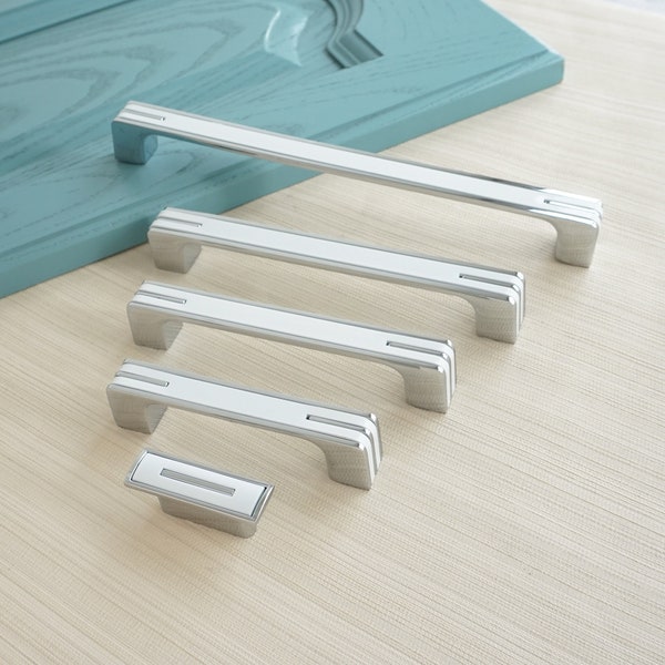 1.25" 3.78" 5" 6.3" 8.8" 12.5" Drawer Handle Pulls Chrome Black White Kitchen Cabinet Handles Wardrobe Handles Dresser knobs Modern Style