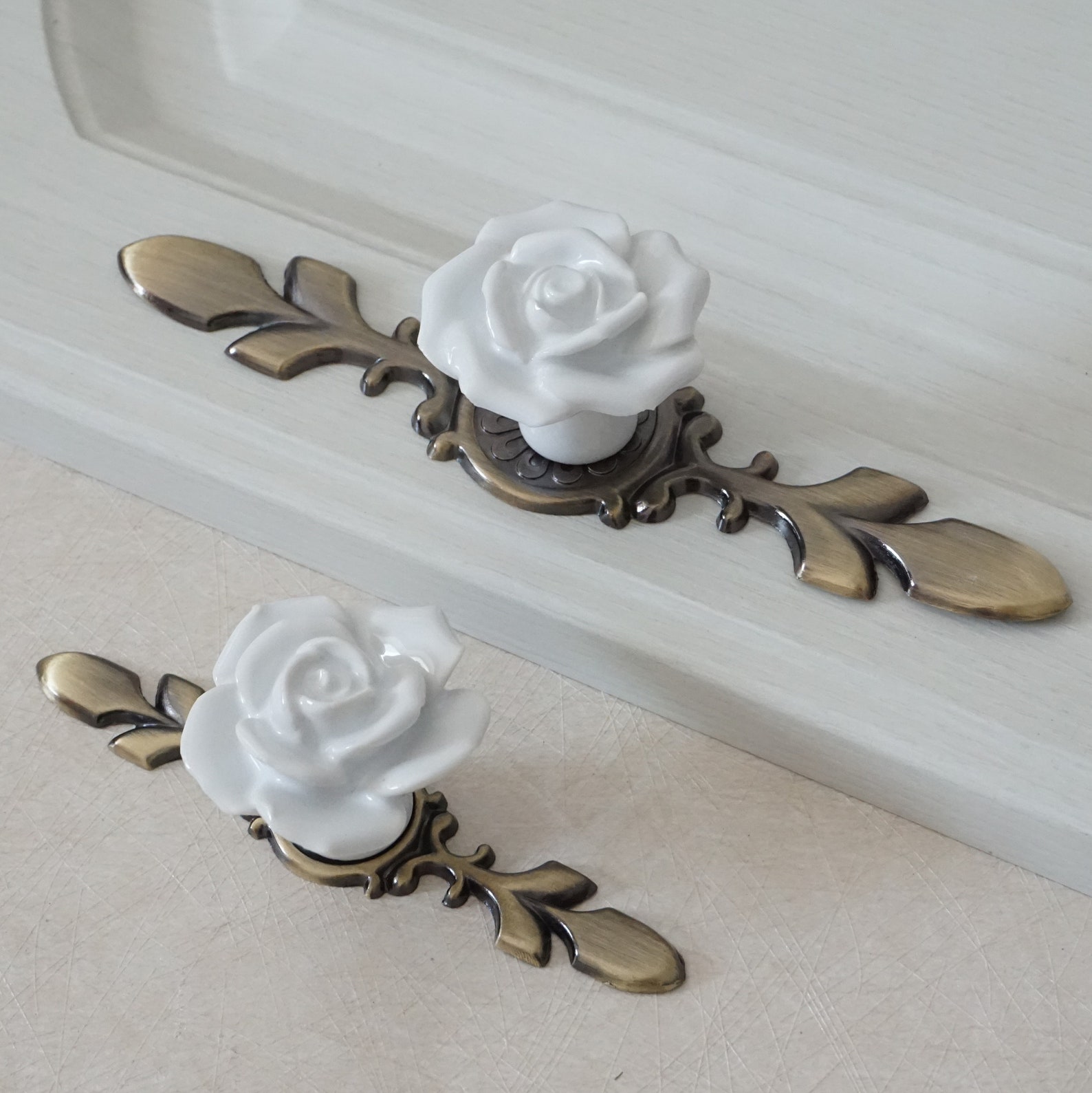 Rose Flower Pulls Handles Ceramic Knob Handle Back Plate Door Etsy
