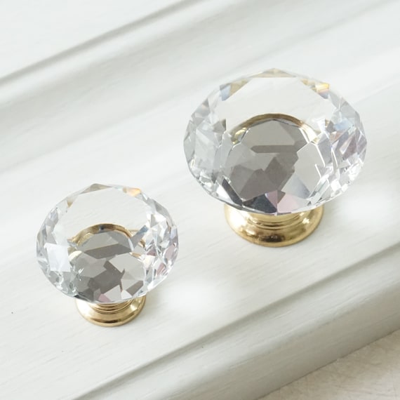 Gold Clear Glass Knobs Crystal Knob Handles Dresser Pulls Etsy