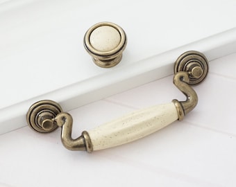 4.5'' Ceramic Dresser Pull Handle Drawer Knob Handles Drop Pulls Knobs Drop Bail Antique Bronze Kitchen Cabinet Handle Door Pulls 115 mm