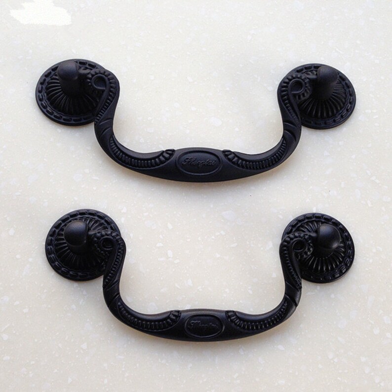 Black Vintage Dresser Drawer Pulls Handles Knobs Drop Pull Etsy